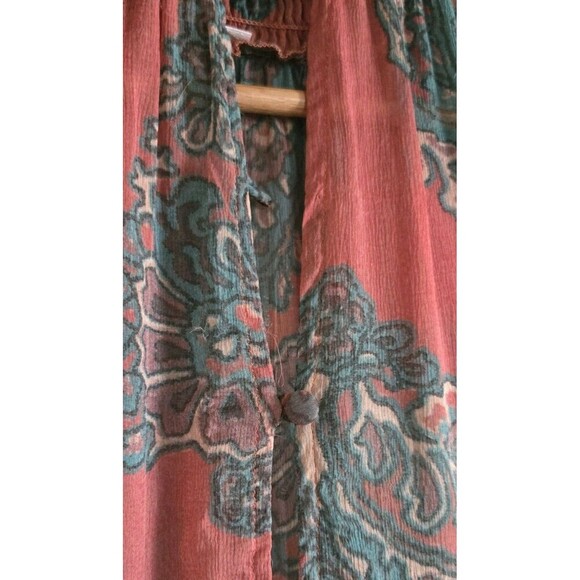 Free People Moonstruck Dress Womens Medium Red Paisley Print Long Sleeve Sheer - Picture 6 of 6